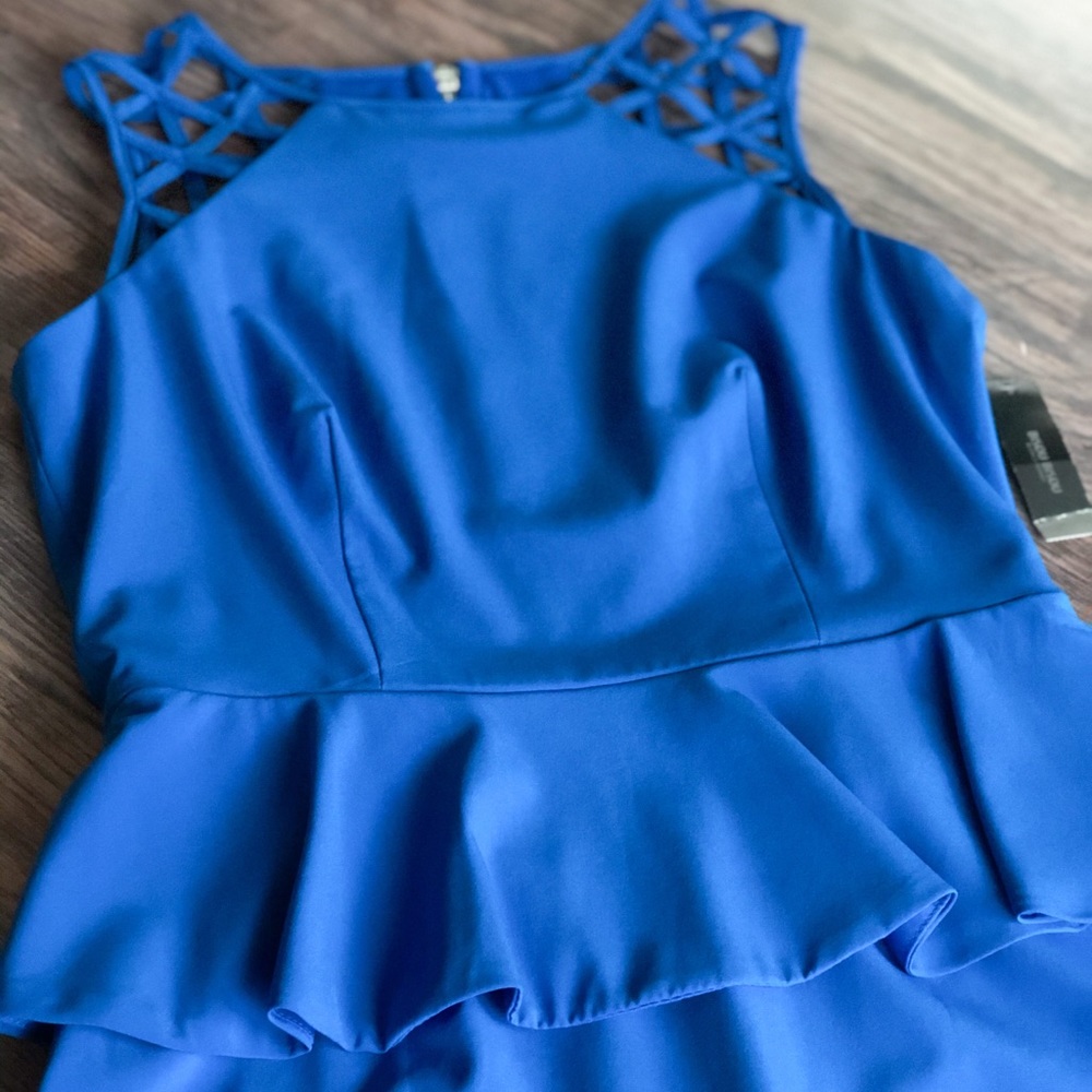 NWT Bisou Bisou Cage Top Blue Peplum Dress